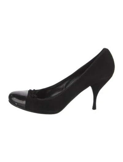 Pre-owned Prada Suede Bow Accents Pumps In Black