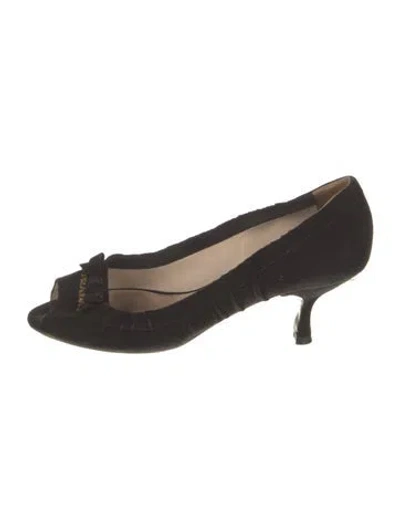 Pre-owned Prada Suede Bow Accents Pumps In Black