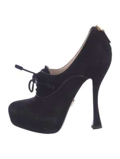 Pre-owned Prada Suede Bow Accents Pumps In Black