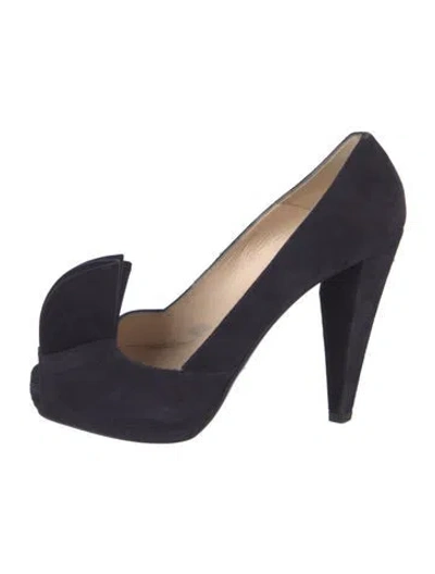 Pre-owned Prada Suede Bow Accents Pumps In Blue