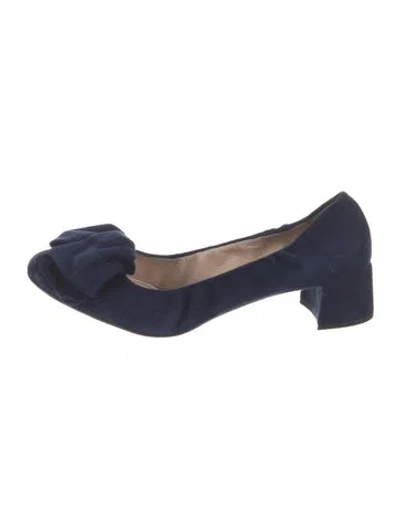 Pre-owned Prada Suede Bow Accents Pumps In Blue