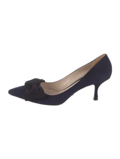 Pre-owned Prada Suede Bow Accents Pumps In Blue