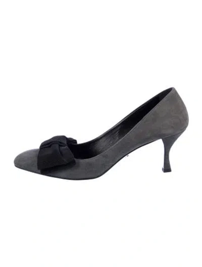 Pre-owned Prada Suede Bow Accents Pumps In Blue