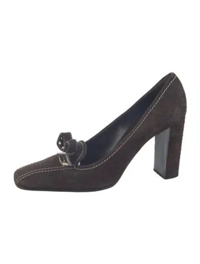 Pre-owned Prada Suede Bow Accents Pumps In Brown