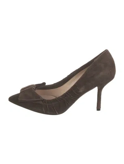 Pre-owned Prada Suede Bow Accents Pumps In Brown