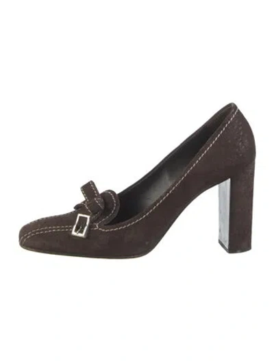 Pre-owned Prada Suede Bow Accents Pumps In Brown