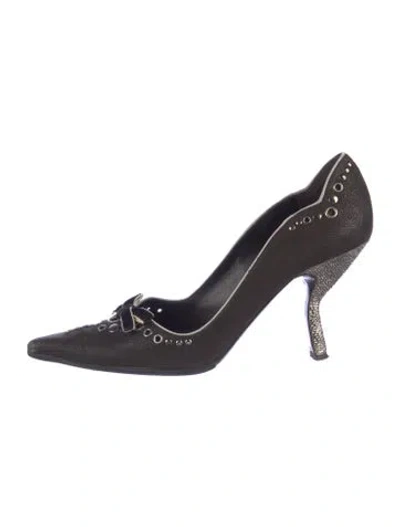 Pre-owned Prada Suede Bow Accents Pumps In Brown