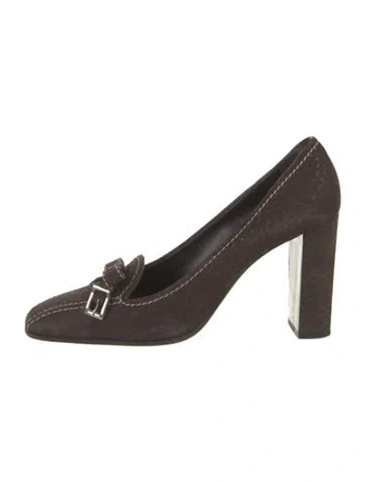 Pre-owned Prada Suede Bow Accents Pumps In Brown