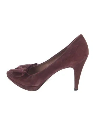 Pre-owned Prada Suede Bow Accents Pumps In Burgundy