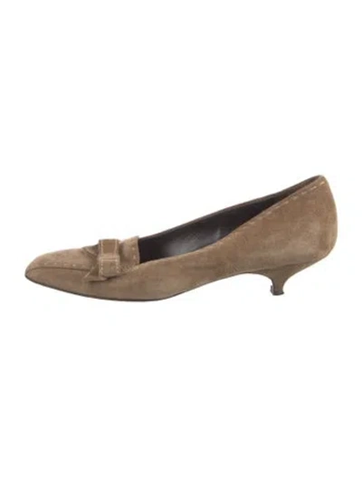Pre-owned Prada Suede Bow Accents Pumps In Neutral