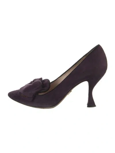 Pre-owned Prada Suede Bow Accents Pumps In Purple