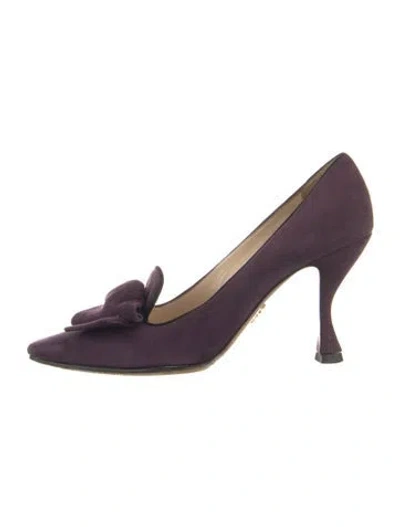 Pre-owned Prada Suede Bow Accents Pumps In Purple