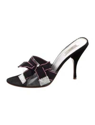 Pre-owned Prada Suede Bow Accents Slides In Black