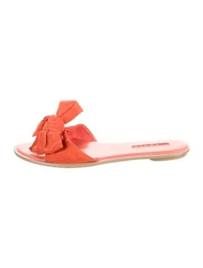 Pre-owned Prada Suede Bow Accents Slides In Orange