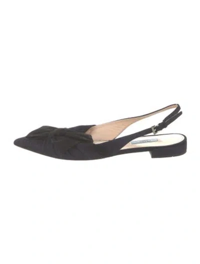 Pre-owned Prada Suede Bow Accents Slingback Flats In Blue