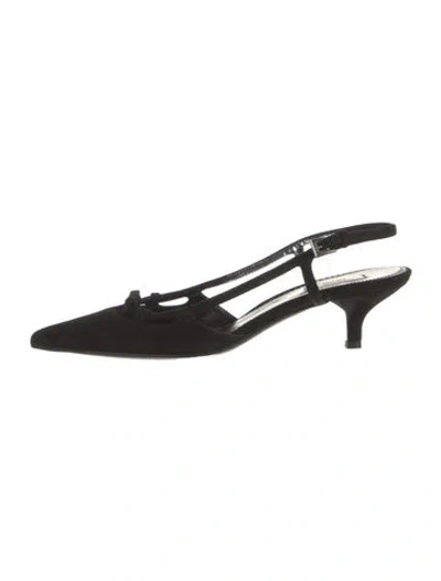 Pre-owned Prada Suede Bow Accents Slingback Pumps In Black