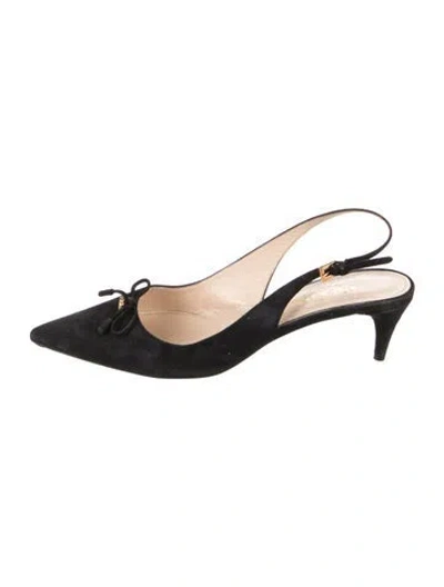 Pre-owned Prada Suede Bow Accents Slingback Pumps In Black