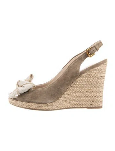 Pre-owned Prada Suede Bow Accents Slingback Pumps In Neutral
