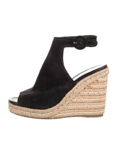 Pre-owned Prada Suede Braided Accents Espadrilles In Black