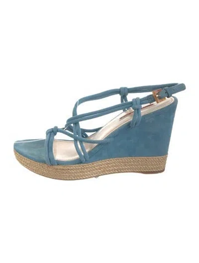 Pre-owned Prada Suede Braided Accents Espadrilles In Blue