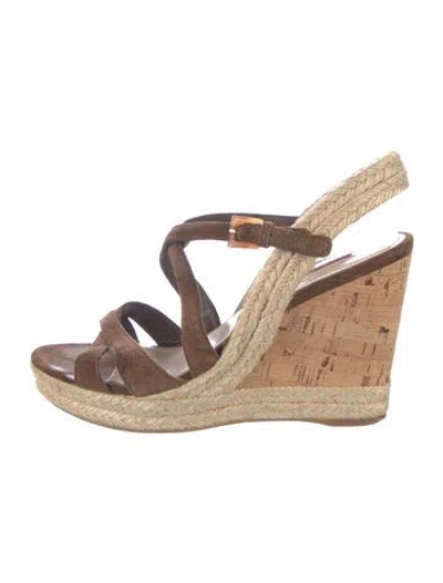 Pre-owned Prada Suede Braided Accents Espadrilles In Brown