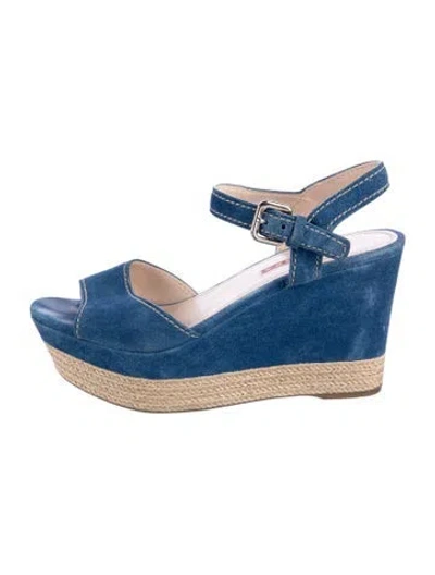 Pre-owned Prada Suede Braided Accents Pumps In Blue