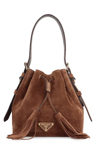 Prada Suede Bucket Bag In Cacao