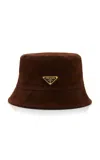 Prada Suede Bucket Hat In Brown