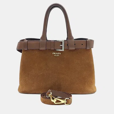 Pre-owned Prada Suede Buckle Bag Medium In Brown