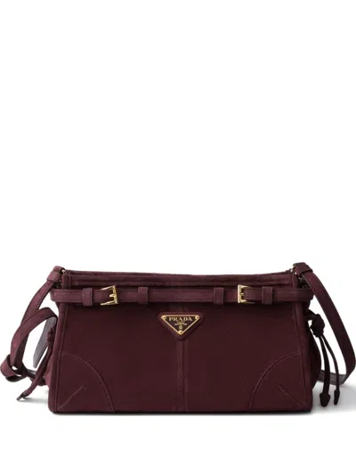Prada Suede Buckle-detail Shoulder Bag In Red