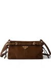 Prada Suede Buckle-fastening Shoulder Bag In Brown