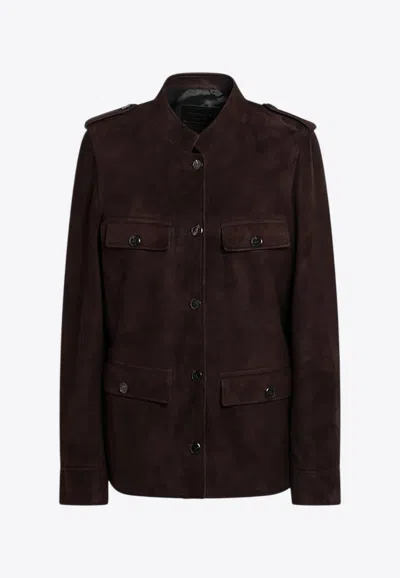 Prada Suede Buttoned Jacket In Brown
