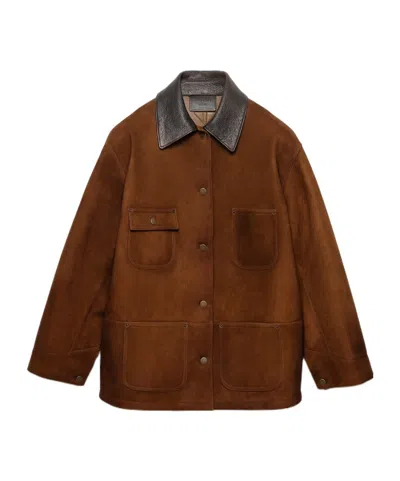 Prada Suede Caban Jacket In Brown