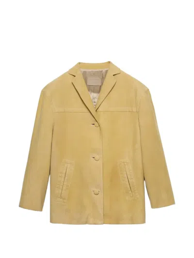 Prada Suede Caban Jacket In Yellow