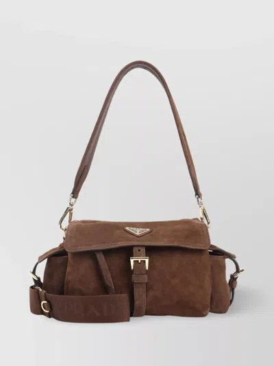 Prada Suede Calf Leather Shoulder Bag In Brown