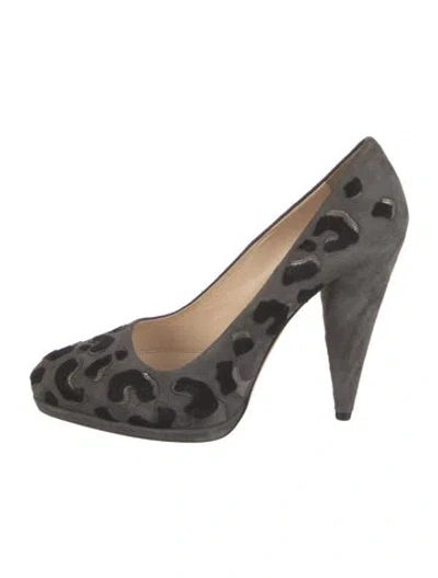 Pre-owned Prada Suede Camouflage Print Pumps In Gray