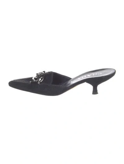 Pre-owned Prada Suede Chain-link Accents Mules In Blue