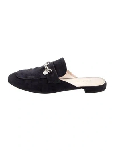 Pre-owned Prada Suede Chain-link Accents Mules In Blue