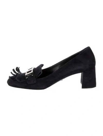Pre-owned Prada Suede Chain-link Accents Pumps In Black