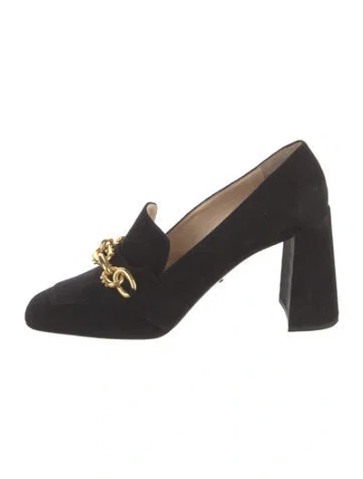 Pre-owned Prada Suede Chain-link Accents Pumps In Black