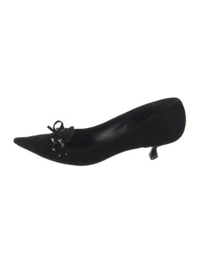 Pre-owned Prada Suede Chain-link Accents Pumps In Black