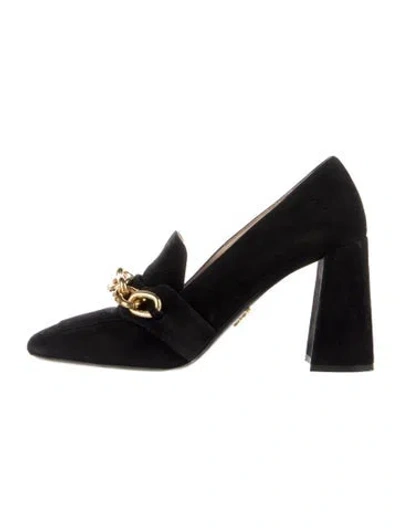 Pre-owned Prada Suede Chain-link Accents Pumps In Black