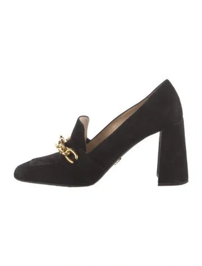 Pre-owned Prada Suede Chain-link Accents Pumps In Black