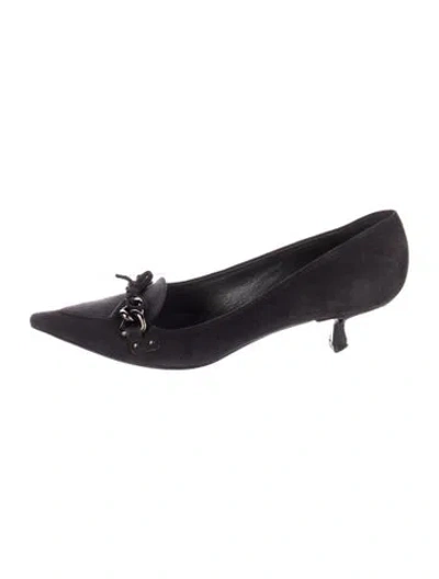 Pre-owned Prada Suede Chain-link Accents Pumps In Blue