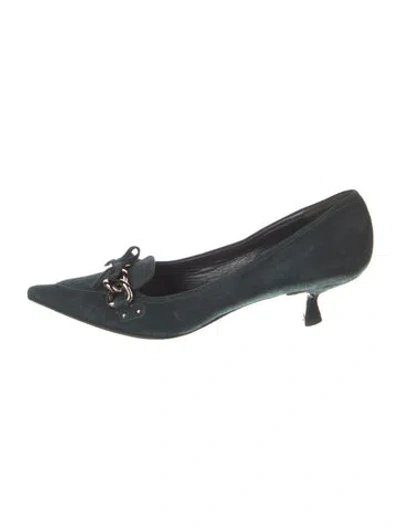 Pre-owned Prada Suede Chain-link Accents Pumps In Green