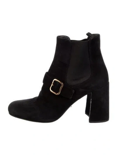 Pre-owned Prada Suede Chelsea Boots In Black