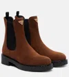 Prada Suede Chelsea Boots In Brown