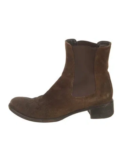 Pre-owned Prada Suede Chelsea Boots In Brown