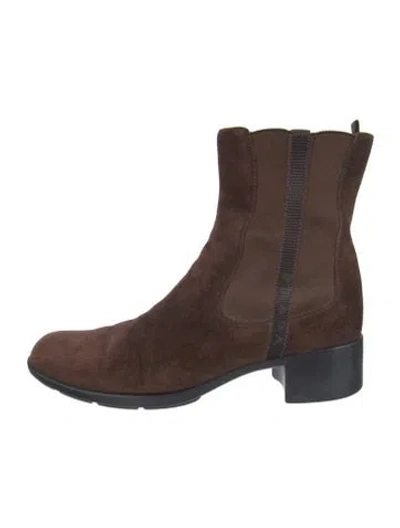 Pre-owned Prada Suede Chelsea Boots In Brown