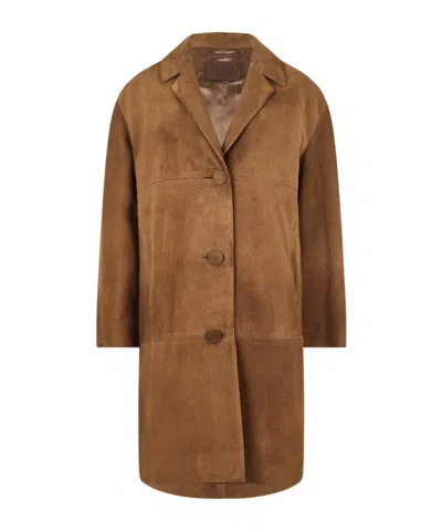 Prada Suede Coat In Brown